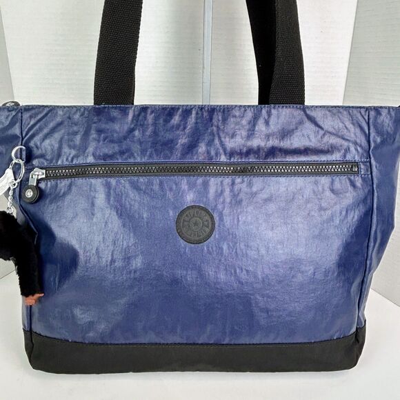 Kipling Luna Nylon Double Handle Tote Bag Lacquer Indigo Blue w/ Davina Monkey - Picture 2 of 16